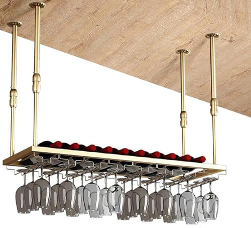 whalebee Weingläser Halter Weinglas Stemware Hängende Gläserhalter Breite 60cm-200cm Metall-Regal Höhe Einstellbar Weinglashalter, Leicht Zugänglich Weinflaschenhalter Schwarz Gold