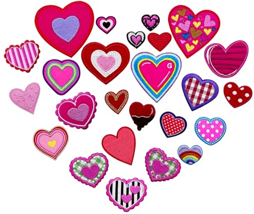 Juxtaposia 25 Stück Herzförmige Bügelflicken,Patches Zum Aufbügeln Kann für DIY, Aufbügelflicken geeignet für Erwachsene und Kinder für Jeans, T-Shirts,Schultaschen, Schuhe.