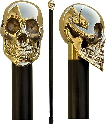 Gehstock aus Holz, Totenkopf-Stil, Vintage-Stil, schwarz, für Damen und Herren, viktorianischer Stil