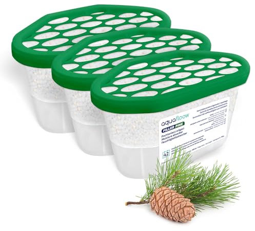 Aquafloow Deshumidificador 400 ml, Antihumedad Habitación 3 Piezas PINE | Neutralizador de Olores, Absorbente de Humedad para Cocina, Armario, Baño, Estudio, Ropa