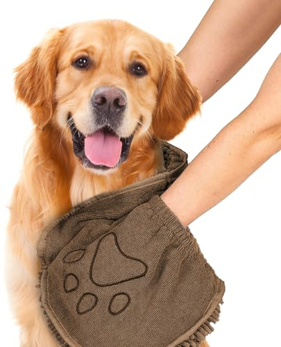Puomue Mikrofaser-Hundehandtücher zum Trocknen von Hunden, super saugfähig, weich und schnell trocknend, 78,9 x 33 cm, perfektes Dusch- und Badezubehör für Hunde und Katzen, maschinenwaschbar (braun)