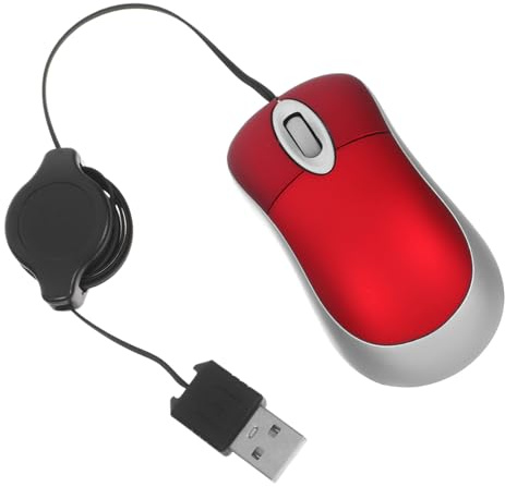 DOITOOL Souris USB Filaire Mini Photoélectrique 1000 Dpi en Plastique Rouge | 3 Touches, Molette à 3 Voies, Prise Confortable et Positionnement Précis, Usage Maison et Bureau
