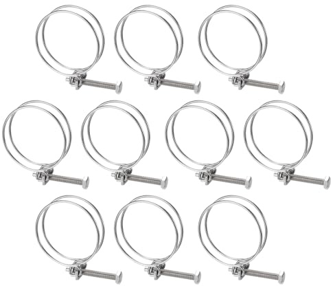 sourcing map 10Pcs Double Wire Hose Clamp, 70-76mm Adjustable Stainless Steel Wire Hose Clips with M8 Bolt for Dust Collection Hose, Pump Hose Pipe