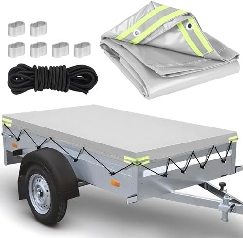DBREAKS Eindicken Anhängerplane Flachplane 140 * 115 * 8cm, wasserdichte & Reißfeste Anhänger-Abdeckung mit 6m Planenseil, Randverstärkte Anhänger Abdeckplane, für Viele 134x108cm/350kg/750kg Hänger
