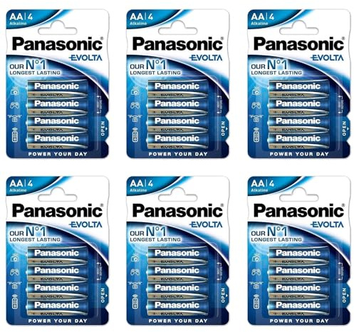 PANASONIC - Lote de 6 ampollas de 4 pilas alcalinas Evolta AA LR06-1,5 V
