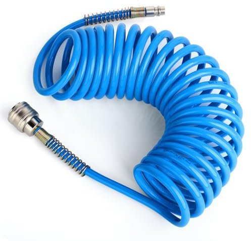 TAILONZ PNEUMATIC 5M Tubo a spirale per aria in PU con diametro esterno di 8 mm, (con attacco rapido e nipplo a innesto, materiale del tubo in PU)