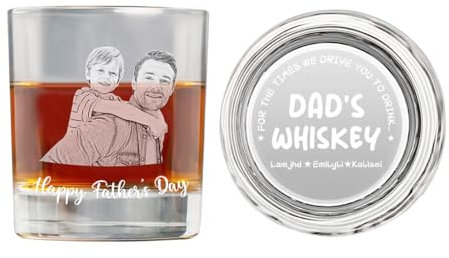 Cadeau de verre de whisky personnalisé pour papa avec photo de fête des pères, verre de whisky gravé personnalisé en photo, cadeau de verre de whisky personnalisé pour la fête des pères (Style-01)