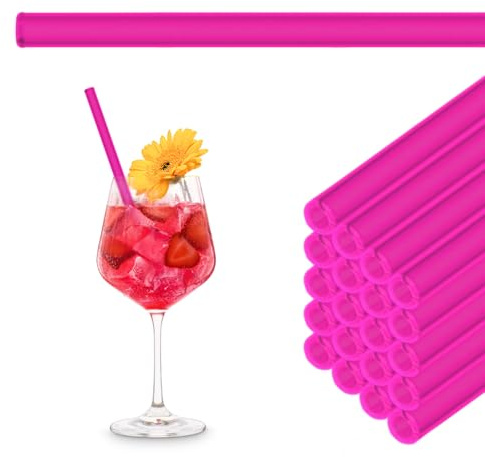 HALM Neon Pinke Glas-Strohhalme Wiederverwendbar Trinkhalm - 50 Stück gerade 20 cm für Gastronomie, Restaurant, Bar, Cafe, Hotel - Spülmaschinenfest - Glastrinkhalme