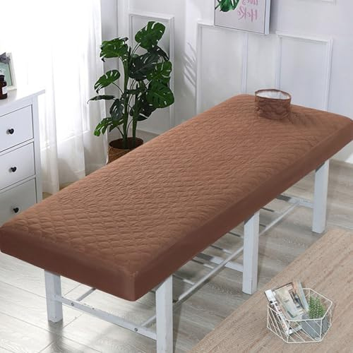 LDLCYCN Coprilettino Per Massaggi Con Foro Lenzuolo Da Massaggio Trapuntato Copridivano SPA Per Massaggi Di Bellezza Con Fascia Elastica Coprimaterasso Lash Bed Spazzolato,Marrone,190 * 70CM(T)