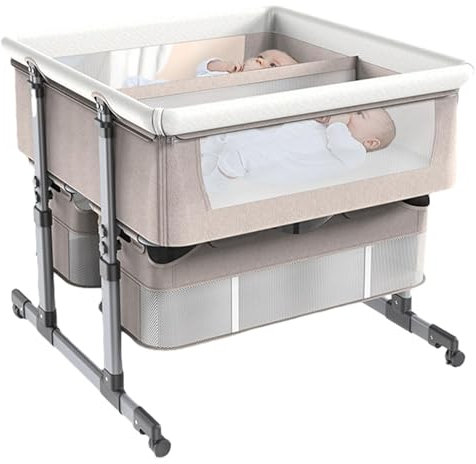 Mixtric Babybett Für Zwillinge, Tragbares Babybett Mit Stubenwagen, 6-Fach Höhenverstellbares, Leicht Zusammenklappbares Babybett, Für Säuglinge, Neugeborene, Babys,C