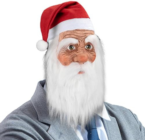 Weihnachtsmann-Gesichtsmaske,Santa-Gesichtsmaske für Erwachsene | Weihnachts-Gesichtsmaske Cosplay-Gesichtsmaske,Gesichts-Cosplay-Halbmaske, Latex-Vollmaske mit Bart, roter Hut, Halloween-Party-Kostüm