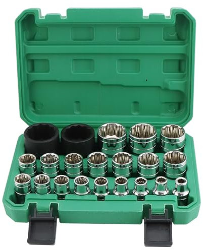 QWORK® 21 Pièces Jeu de Douilles, 8-36mm Cléà Douille, 1/2 Douilles Cannelées, 12 Pans Douilles