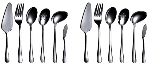 Lckiioy 12 Teiliges Servier Besteck Besteck Set, Servier Utensilien Set, Inklusive Torten Heber, Geschlitzter Servier Schwarz