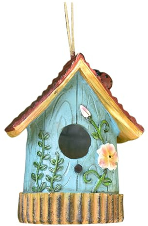 Holz Vogelhaus Bunt Deko, Kleines Handgemachte Vogelhäuschen, Frühlingsdeko zum Aufhängenm für Natürliche Vogelhütte Hinterhof/Innenhof/Terrassen HBT: ca. 13 x 7 x 16.5 cm (A-Blau, 13x7x16.5)