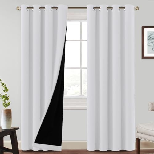 BellaHills 100% Verdunkelungsvorhänge aus Leinen für Schlafzimmer 2 Paneele,2X H260cmxB140cm,Gebleichtes Weiß