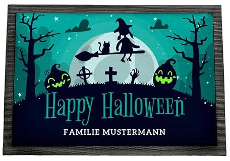 Personalisierte Fußmatte Halloween | Gruselige Fußmatte mit Horror Motiv | Hexe | Schmutzfangmatte für drinnen und draußen | Haustür Wohnungstür Flur | Halloween Dekoration Tür | 60 x 40 cm