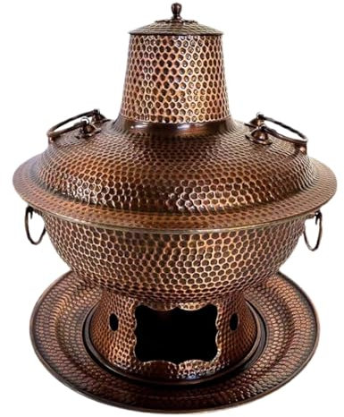 Chinesischer Kohle-Hotpot Chinesischer Kupfer-Hotpot Handhammer, traditioneller Eintopf, Suppentopf, Kochgeschirr für Zuhause, Party, Kupfer-Hotpot (34 cm)