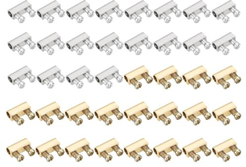 PATIKIL 5x4x10mm Drahtseilklemme, 40er Pack Doppelloch Messing Set Drahtseilklemmen 3,0mm Leitungsdurchmesser mit Endschraubenstopper, 2 Farben