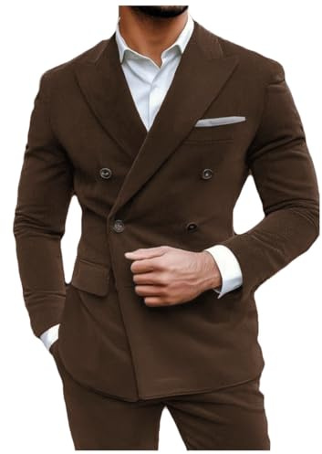 Stillluxury, blazer da uomo in corduroy, doppio petto, con visiera a bavero, slim fit, formale, sportivo, cioccolato, L