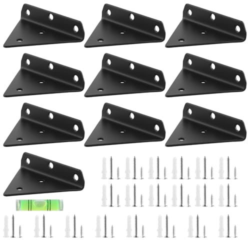 CHUENKUK 10 Stück Regalhalterung Dreieck 80 x 100 mm, Schwebende Regalhalter Schwarz Metall, Regalwinkel Dreieckig Regal Halterungen für Wandmontage Wandregal