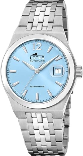 LOTUS Reloj Automático Hombre de Acero Inoxidable 316l Plateado Reloj Analógico Hombre - Calendario - Cristal Zafiro de Alta Resistencia - Resistente al Agua 10 ATM 19000/2