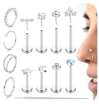 CASSIECA 21Pcs 18G Tragus Piercing Silber Helix Piercings Chirurgenstahl Hypoallergen Nasenpiercing Stecker Nasenring Lippenpiercing Labret Conch Piercing Ohr Silber 6/8/10/12MM