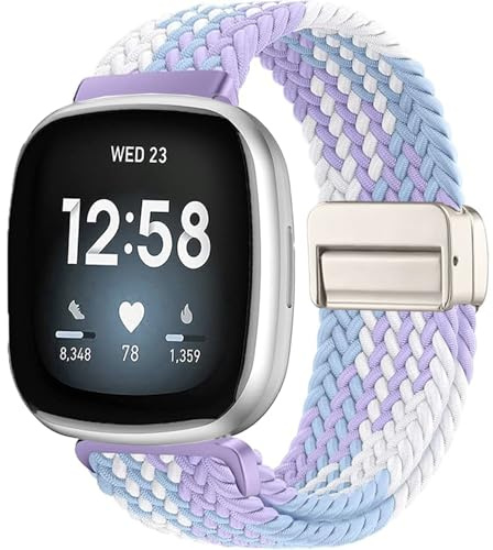 Issinlky Geflochtenes Nylonband für Fitbit Versa 3/Versa 4, elastisches Armband für Fitbit Sense 2/Sense Smartwatch