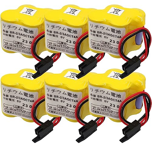 6-Pack BR-2/3AGCT4A (A98L-0031-0025) 6V PLC Lithium Battery for FANUC A98L-0031-0025 A06B-6114-K504 Control System Battery (Black Connector)