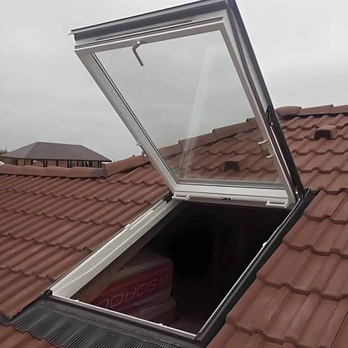 Ventanas De Tragaluz Para Techo, Ventana De Visión, Pequeña Salida De Tejado Para Ático, Tapa Con Vidrio Templado Doble Capa, Ventana De Aluminio Multiángulo Para Solárium(White,LxW:80x80cm(31x31in))