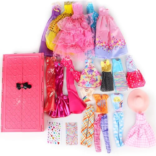 Charmofun Armario Muñecas con Ropa y Accesorios, 98 Piezas Juego para Vestir Muñecas para 11.5 Pulgadas Muñeca Incluido Vestidos, Tops, Pantalones, Bikini, Regalos para Niñas 6 7 8 9 10 años