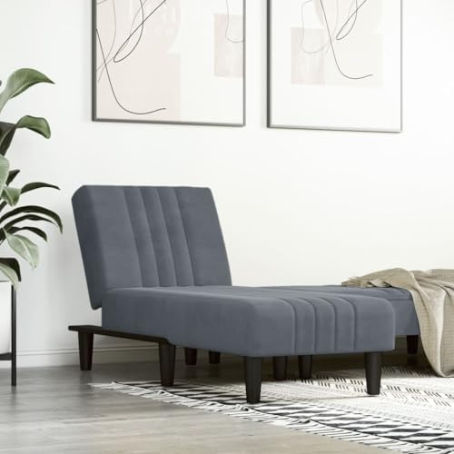 Teenpull Chaiselongue Dunkelgrau Samt, Verstellbar, Einzel-Schlafsessel, Ergonomisches Lounge-Sofa für Schlafzimmer, Wohnzimmer