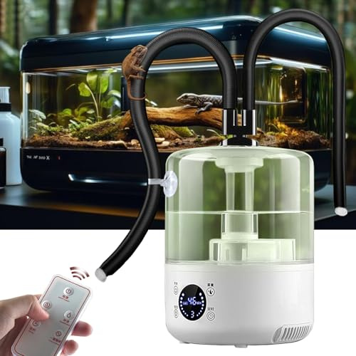 3.5L Reptilien Luftbefeuchter Terrarium Ultraschall Nebelmaschine | Doppelrohr & Fernbedienung, Leiser Fogger, 3-Stufen, Trockenlaufschutz, für Reptilien, Amphibien, Growbox