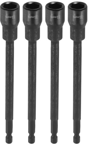 sourcing map 4 brocas de destornillador de tuerca de 11 mm, vástago hexagonal de 150 mm, llaves magnéticas extra largas de 6 puntos, ajuste rápido de pernos de acero al cromo vanadio para taladros