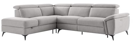 Vente-unique-Ecksofa mit elektrischer Relaxfunktion und linkem Winkel aus hellgrauem Chiné-Stoff CADILO