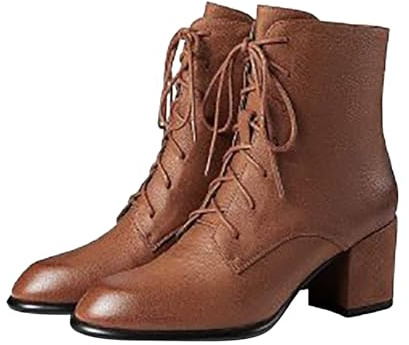 Generisch Bottines femme en cuir avec talon - Bottines courtes - Bottines à lacets - Demi-bottes - Bottines - Élégantes - Bottines sans lacets - Automne hiver - Bottines femme à talon bloc - Bottes de
