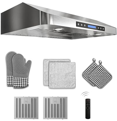FlyPine 30 inch Stainless Steel Under Cabinet Range Hood - 900 CFM, Ultra-Quiet 4-Speed Vent, Touch/Remote Control LCD, LED Lights, External Venting