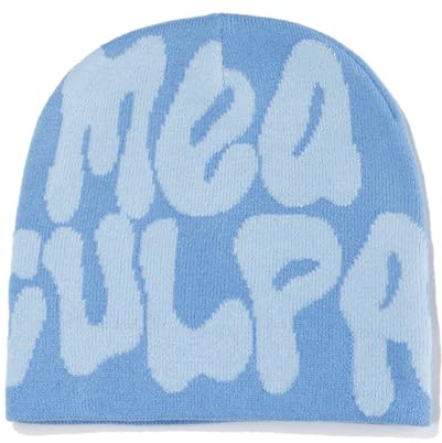 Bokcztml Y2K Beanies Buchstabendruck Mea Culpa Dupes Skullies Slouchy Strickmütze Totenkopf-Kappe Mea Culpa Beanies