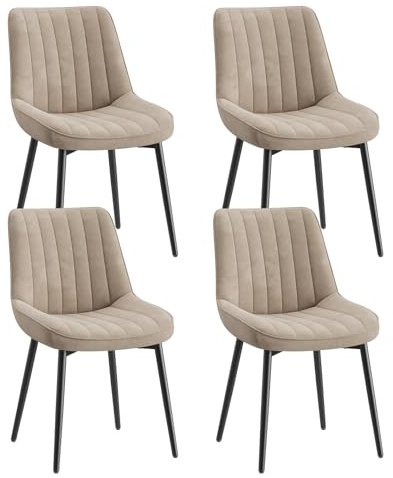 COLAMY Samt Esszimmerstühle 4er Set – Gepolsterte Stühle für Esszimmer & Küche mit Metallbeinen, Dickem Sitzpolster & Rutschfesten Füßen, Khaki