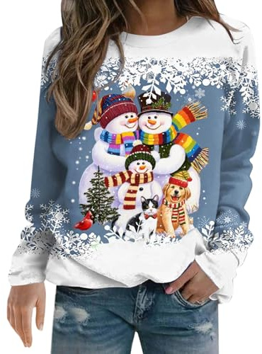 ZJKESDIOAW Christmas Jumpers Christmas Jumpers for Women Ladies Santa Claus Xmas Snowman Printed Sweatshirt Cute Funny Hilarious Ugly Sweater