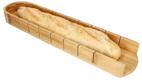 Mambocat Baguette Schneidebrett Bambus I (LxBxH) 50x11,2 x 4,5cm I mit Rillen zum Brotschneiden I langes Holzschneidebrett I praktischer Küchenhelfer