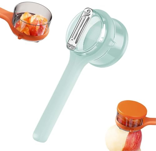 Sbucciatore per frutta speciale da cucina con contenitore, pelapatate a doppia faccia in acciaio inox con contenitore per sbucciare frutta e cucina domestica (blu)