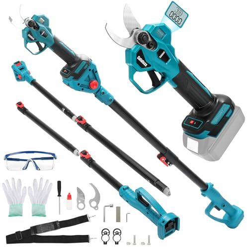 Batteridriven grensax kompatibel med Makita 18 V batteri, öppning 32 mm, max 45 mm skärdiameter, med 2 m förlängningsstång, LCD-digital display, för beskärning av träd och fruktträd £utan batteri)