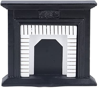 1:12 Cheminée Miniature pour Maison de poupées, cheminée en Bois de Bouleau Noir et Blanc rétro pour la décoration de Maisons de poupées, Meubles Miniatures de Style Vintage au