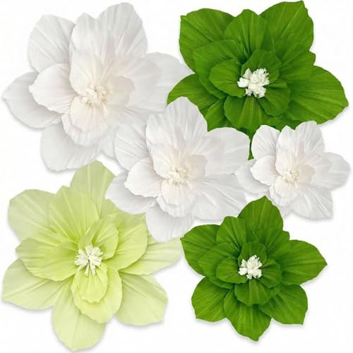 Toyhood Green Paper Flowers Party Decorations Set, 12In 6pcs Tissue Paper Flowers Honeycomb Wall Backdrop Decor, for Baby Shower Wedding Birthday Tea Garden Party Spring Summer Celebrations