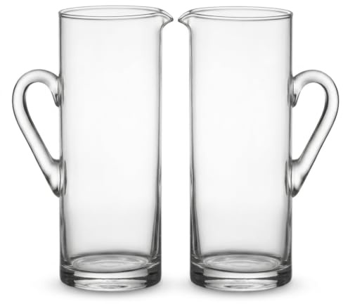 Set 2 Caraffa 1.8 Litri in Vetro con Manico elegante e capiente Brocca da Tavola Moderna Trasparente Lineare design Cilindrica contenitore per Acqua Succhi e Vino Diametro 10 cm Altezza 26 cm