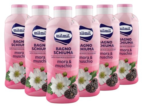 Milmil Bagno Schiuma, Fragranza Mora & Muschio, Dermatologicamente Testato PH Fisiologico - 6 x 1000 ML