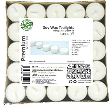 Bougies chauffe-plat en cire de soja de haute qualité dans une tasse transparente avec une durée de combustion de 4 ou 7-8 heures avec cire blanche pure sans parfum et de non toxique