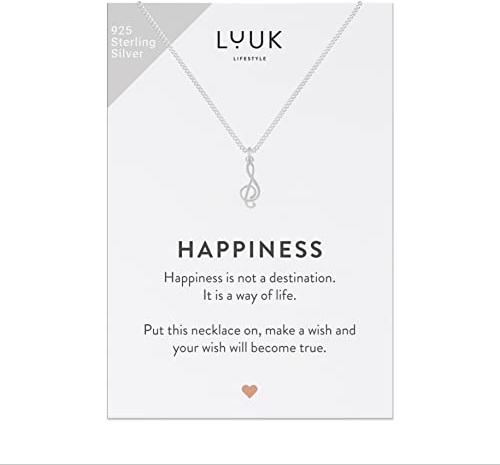 LUUK LIFESTYLE Collane per Donna e Ragazza in Argento Sterling 925, 50 cm | Ciondolo e cartolina HAPPINESS, Regali per Lei, Moglie, Mamma, Amica, Natale, Gioielli alla moda, Argento, Oro e Oro rosa