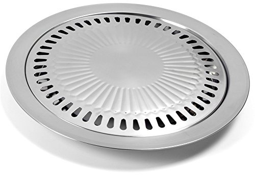 Korean Style Stovetop,Stainless Steel Non-Stick Roasting Round Barbecue Grill Pan for Indoor Outdoor Camping BBQ, Cooking Delicious Roasting Food(30cm x 30cm x 2.8cm)