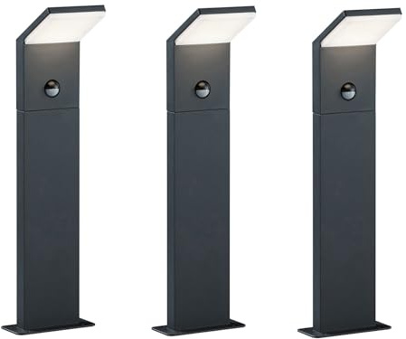 meineWunschleuchte 3er Set Außen Sockelleuchten Aluminium Anthrazit mit Bewegungsmelder, Höhe 50cm